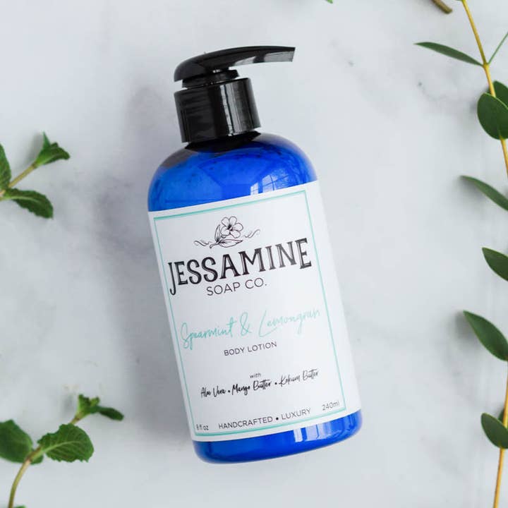 Spearmint and Lemongrass Body Lotion for wholesale by Jessamine Soap Co