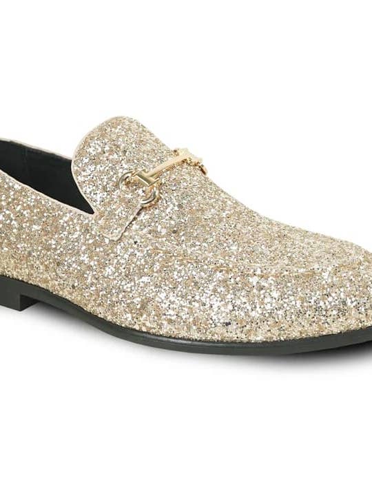 Mens Modern Glitter Sequin Prom Tuxedo Buckle Loafer in Gold for wholesale by Alberto Nardoni