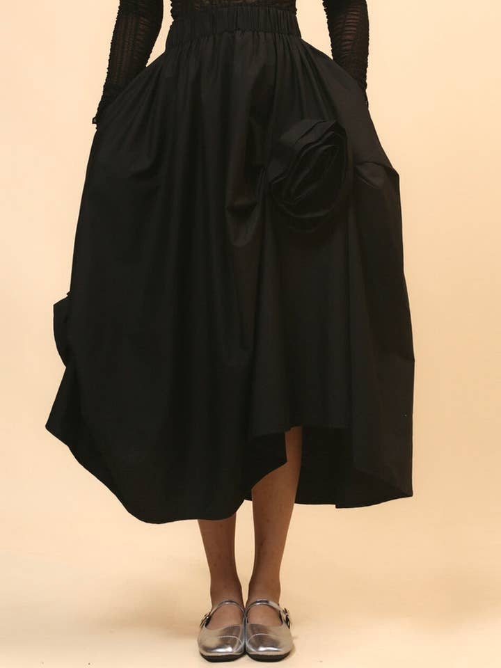 Dipped Shop - Wholesale Skirt - Women's - Irregular Hem Flower Decoration Midi Skirt DPD4708