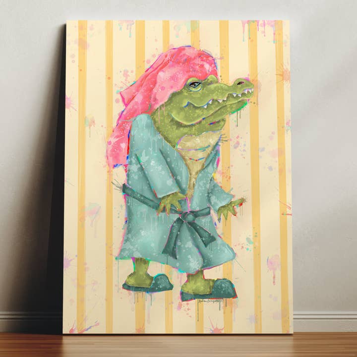 Alligator Bath Canvas Print - Cute Bathroom Art Painting for wholesale by Audra Style