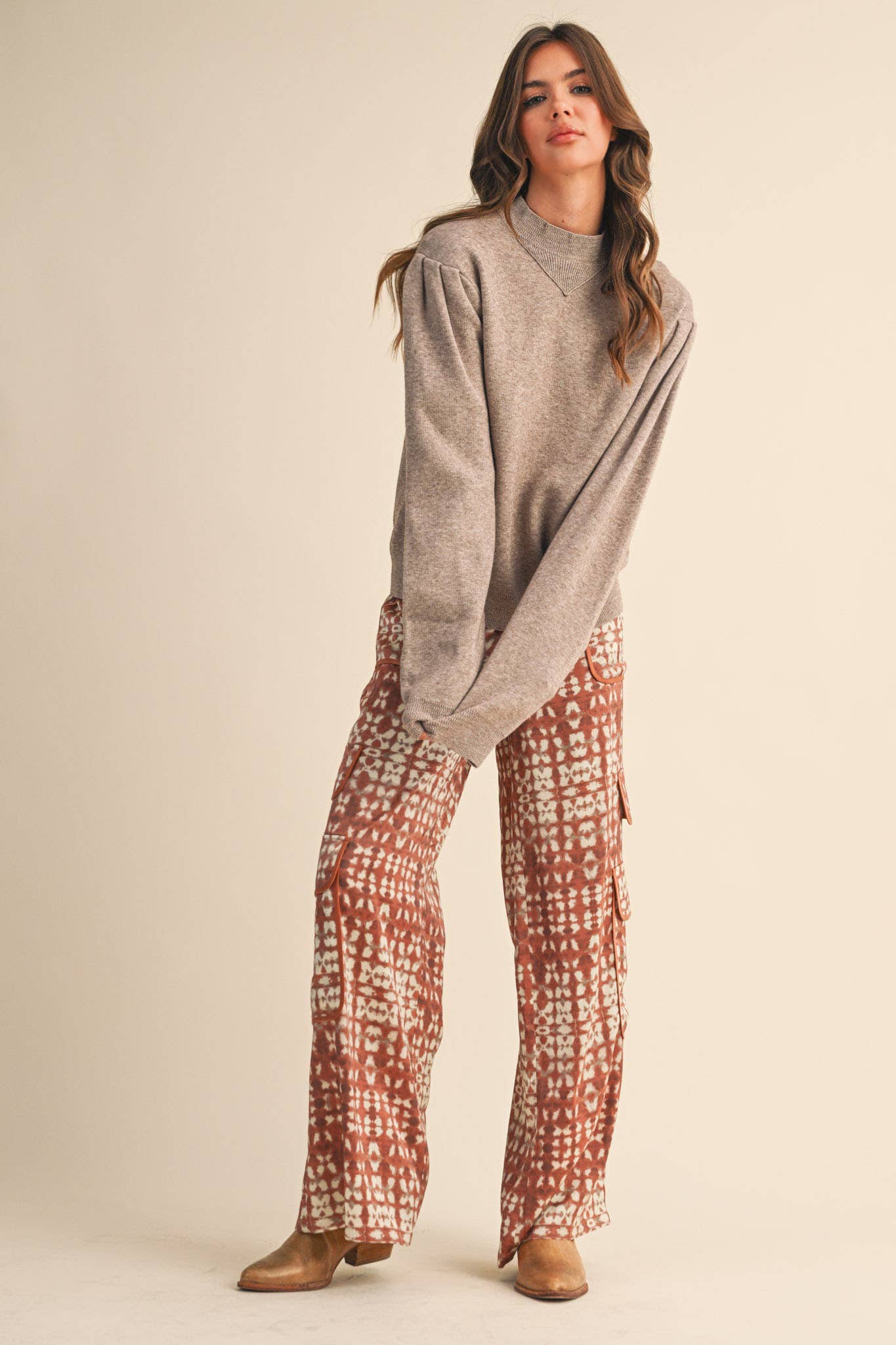 &MERCI - Wholesale Knit Sweater - Women's - MOCK NECK PUFF SLEEVE SWEATER MSW1103015