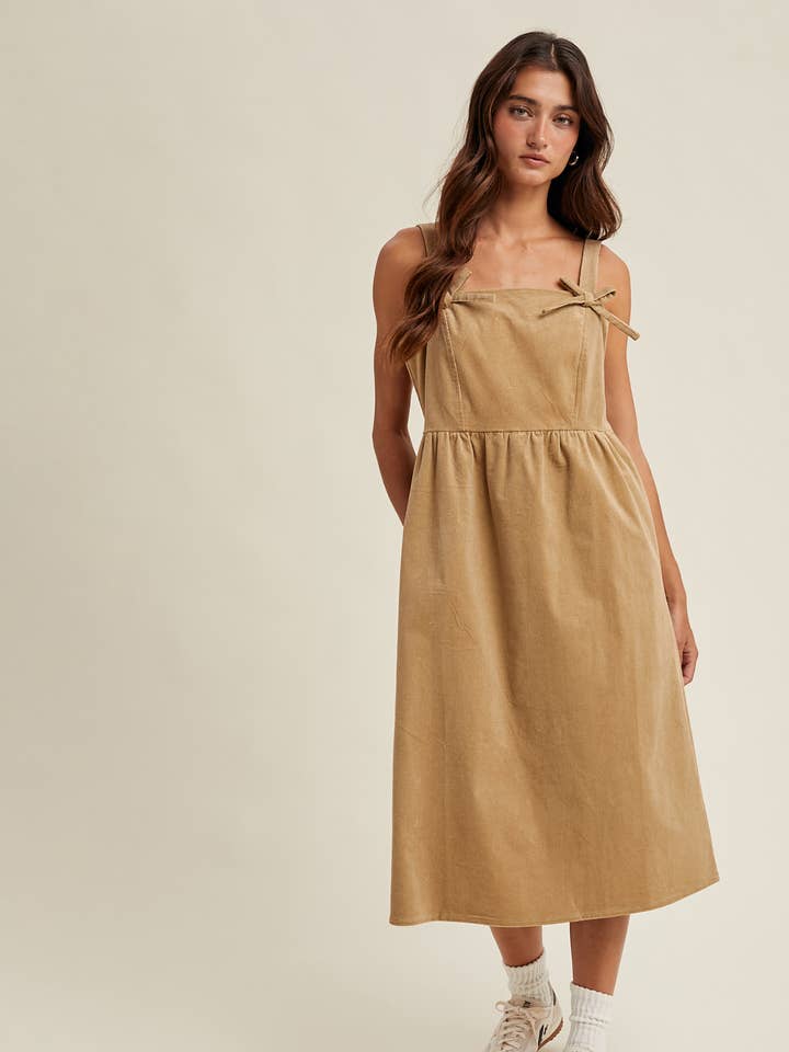 VESTIDO MIDI COM DETALHE DE LAÇO EM CORDUROY / WL25-11227 por atacado de Wishlist Apparel