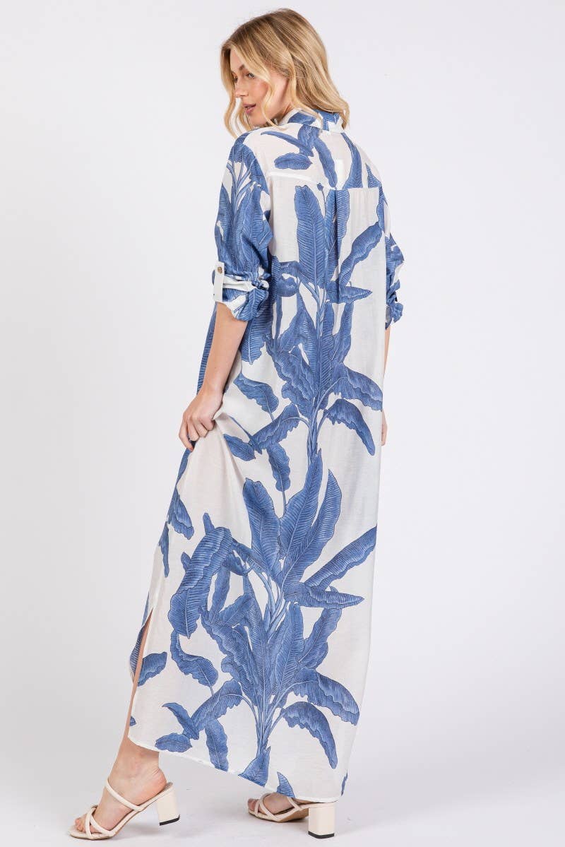 Vanilla Monkey - Wholesale Dress - Women's - Palm Print Button-down Maxi Dress3