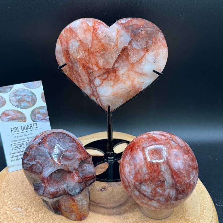 3 pc fire quartz skull sphere heart bundle H01 for wholesale by The 7 Directions