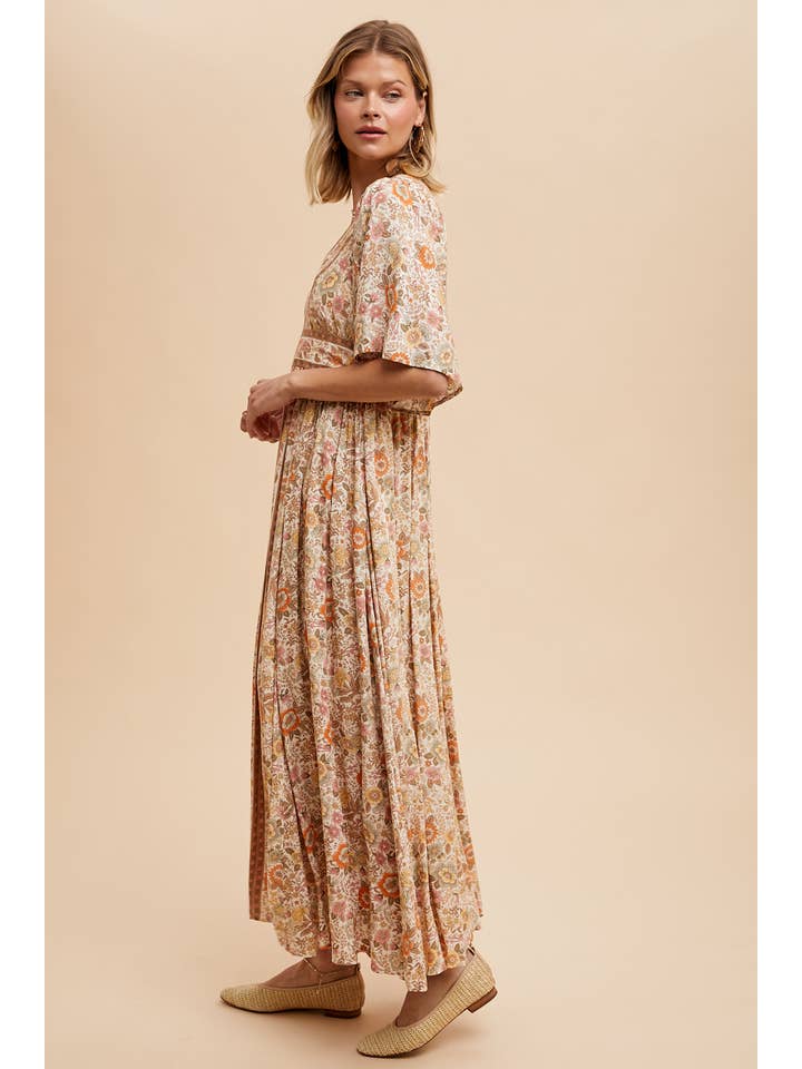 In Loom - Wholesale Dress - Women's - BORDER PRINT FLUTTER SLEEVE MAXI