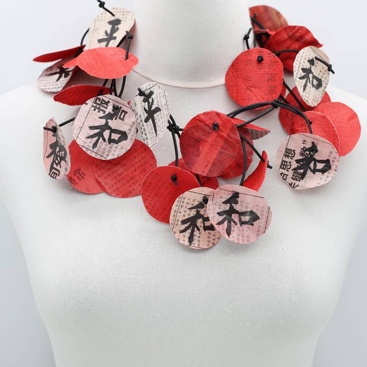 Jianhui London - Wholesale Bib necklace - Hand Written PEACE in Chinese on Recycled Newspaper necklace1