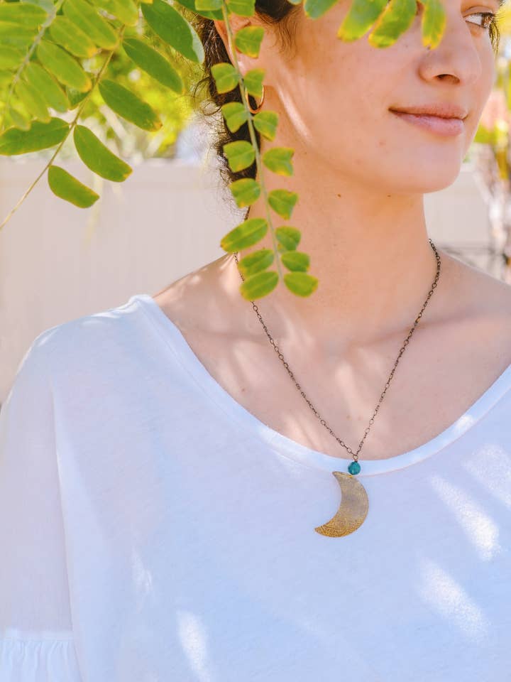 Small Double Etched Half Moon Necklace for wholesale by Metric Forrest Studio