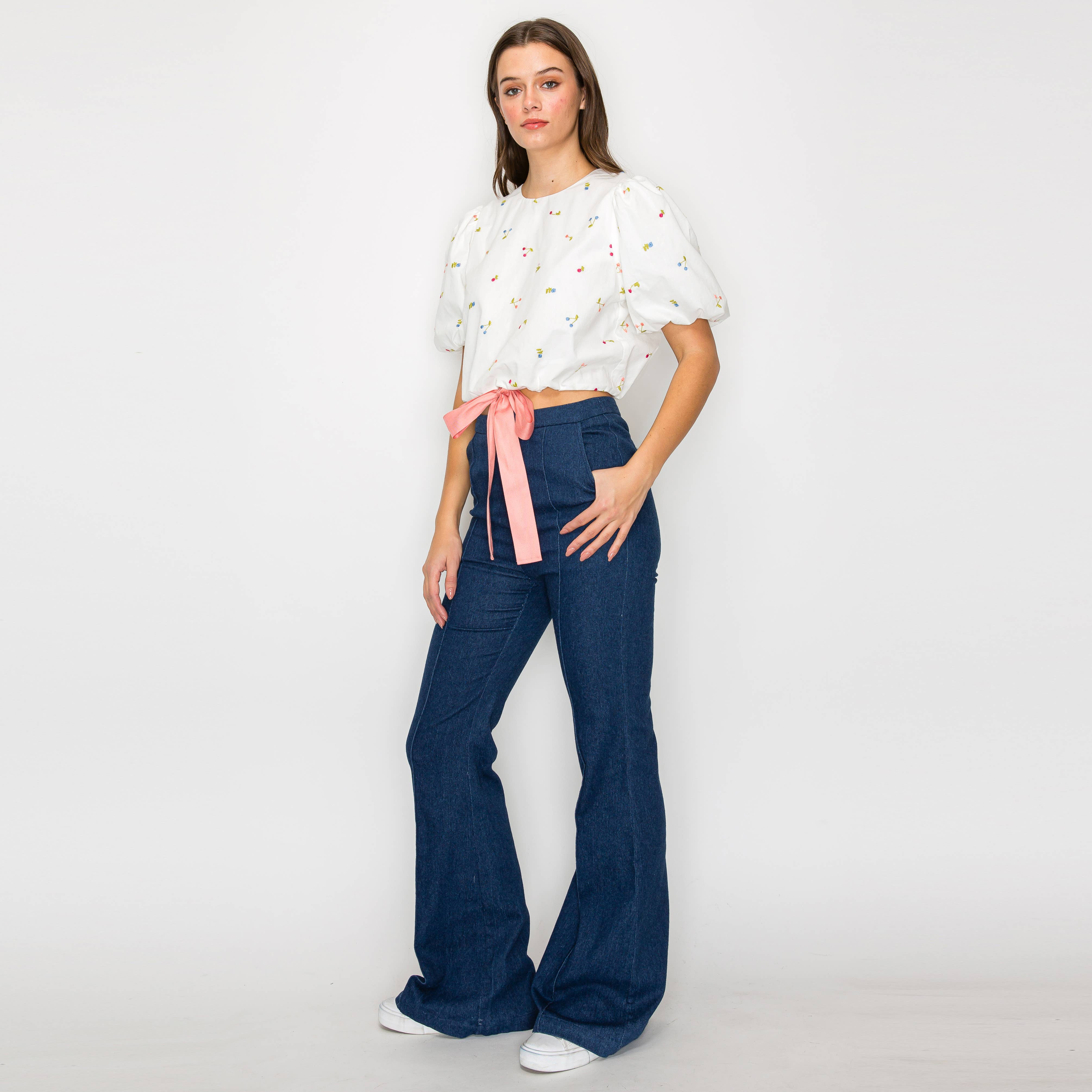 LoveWednesday - Wholesale Blouse - Women's - Cherry Cherry Cherry Crop Top With Bow - LWT19577