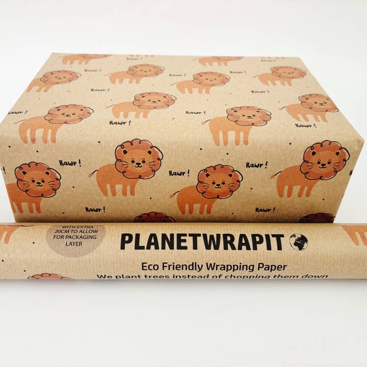 PlanetWrapIt - Vendita all'ingrosso Rotoli di carta da regalo - Confezione regalo in carta kraft riciclata Lion 0
