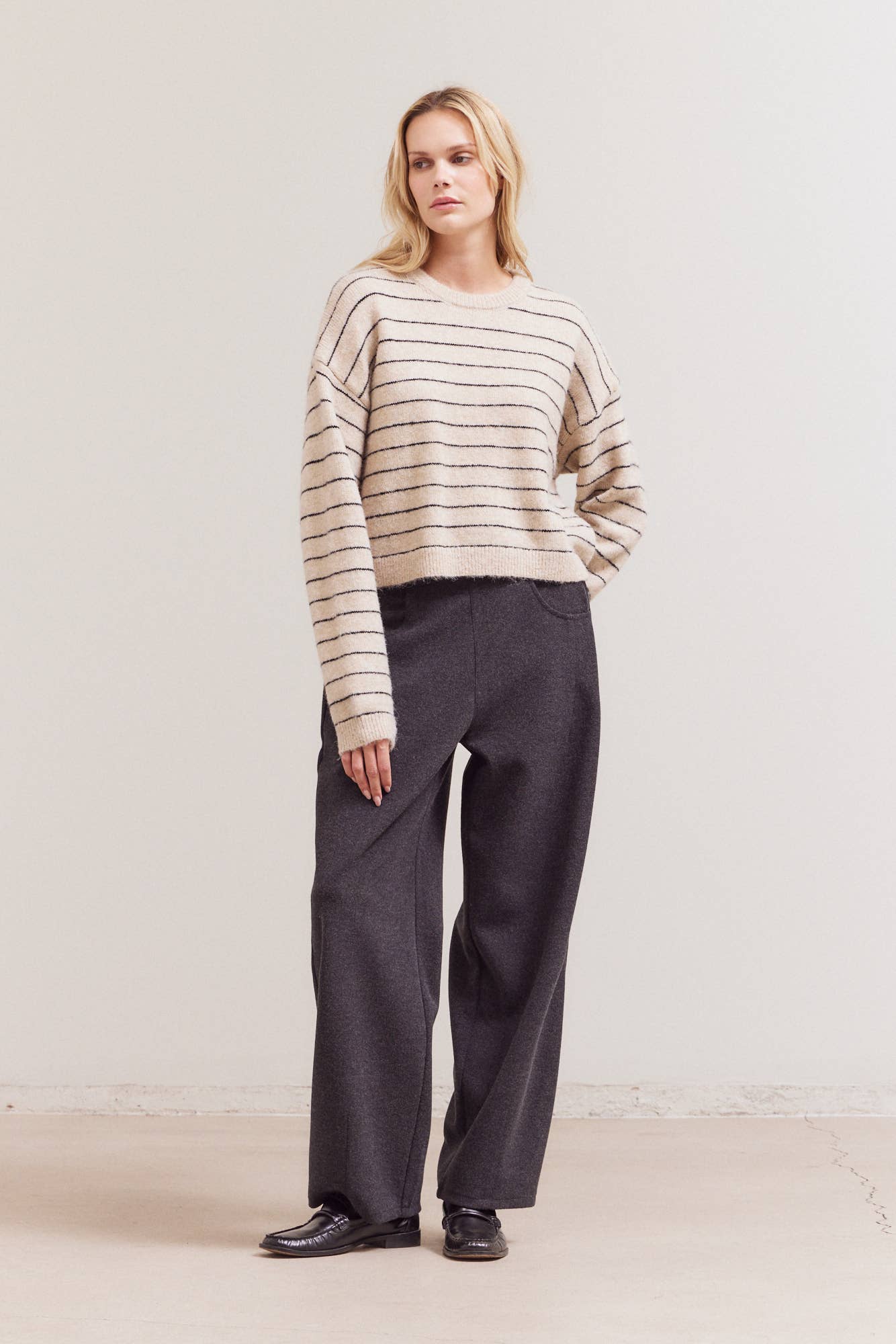 Grade & Gather - Venta al por mayor Jersey de punto - Mujer - 42047 - JERSEY DE RAYAS CON HOMBROS CAÍDOS1