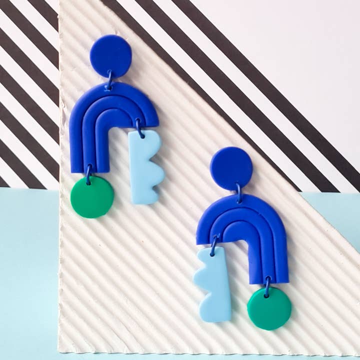 Colourful Memphis Style Polymer Clay Earrings 1980s for wholesale by Mono