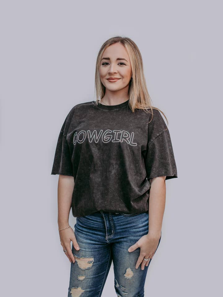 MK305 COWGIRL Embellished Mineral Washed Tee for wholesale by Merigold Kiss