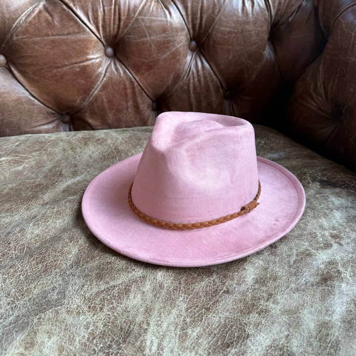 Queens INC - Wholesale Hat Accessory - Women's - Stiff Brim Rancher in Suede Hat W/ Braided Suede Belt19