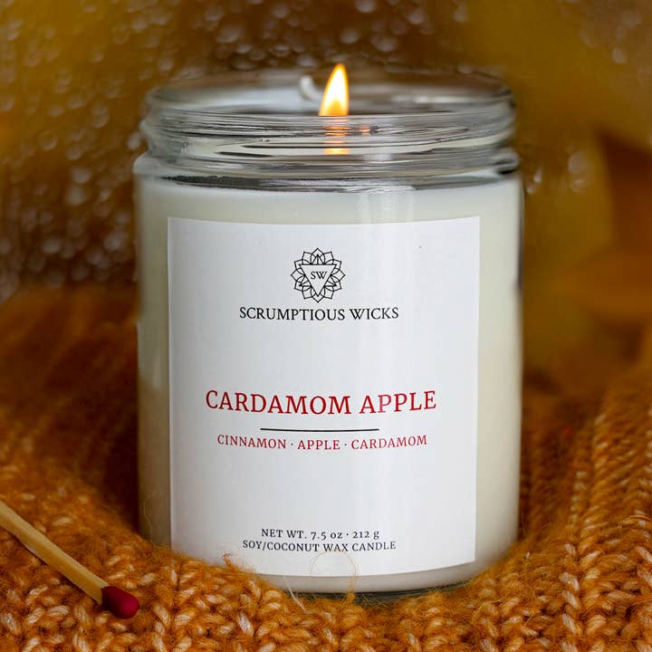 Cardamom Apple 7.5oz soy/coconut wax glass jar candle for wholesale by Scrumptious Wicks