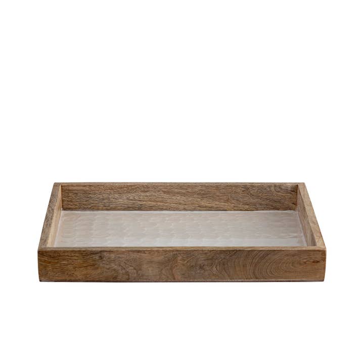 Mango Natural Wood Tray With White Pearl Enamel for wholesale by BIDKhome