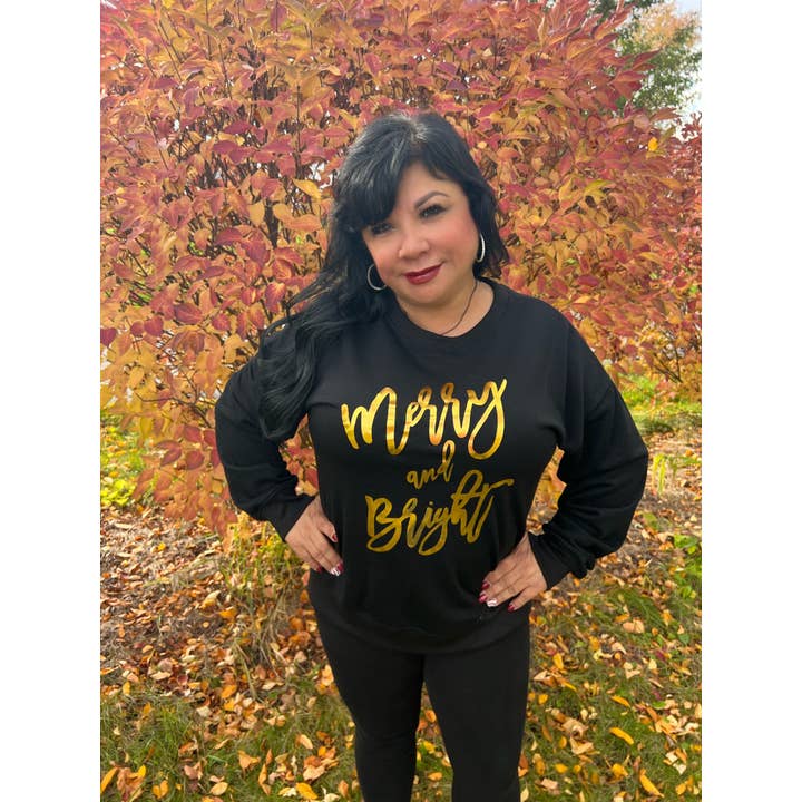 Black Merry And Bright Sweatshirt for wholesale by Anita Marie Apparel