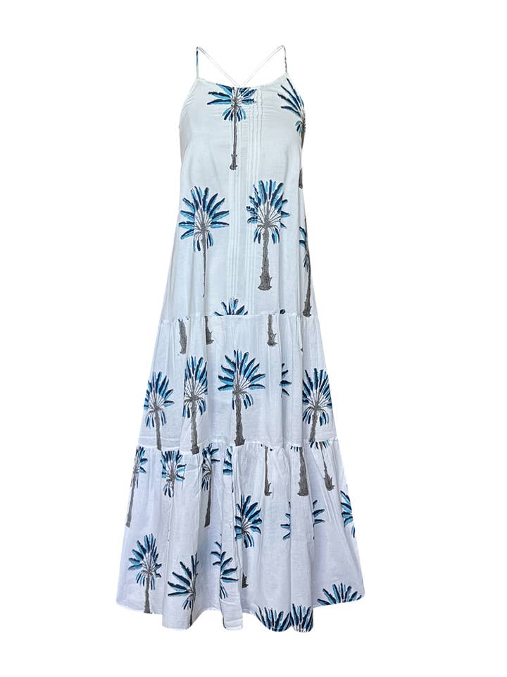 Pintuck Maxikleid | Blaue Palme für den Großhandel von PICK HAPPY