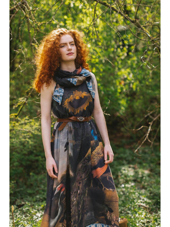 Market of Stars (USA) - Wholesale Dress - Women's - Wild Beauty Bohéme Long Slip Dress w/ Peacock Birds & Floral5