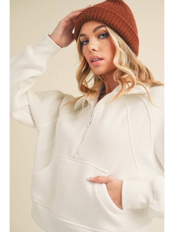 AEMI + CO - Wholesale Sweatshirt – Women's - 950CK Dove Funnel Neck Half Zip 647