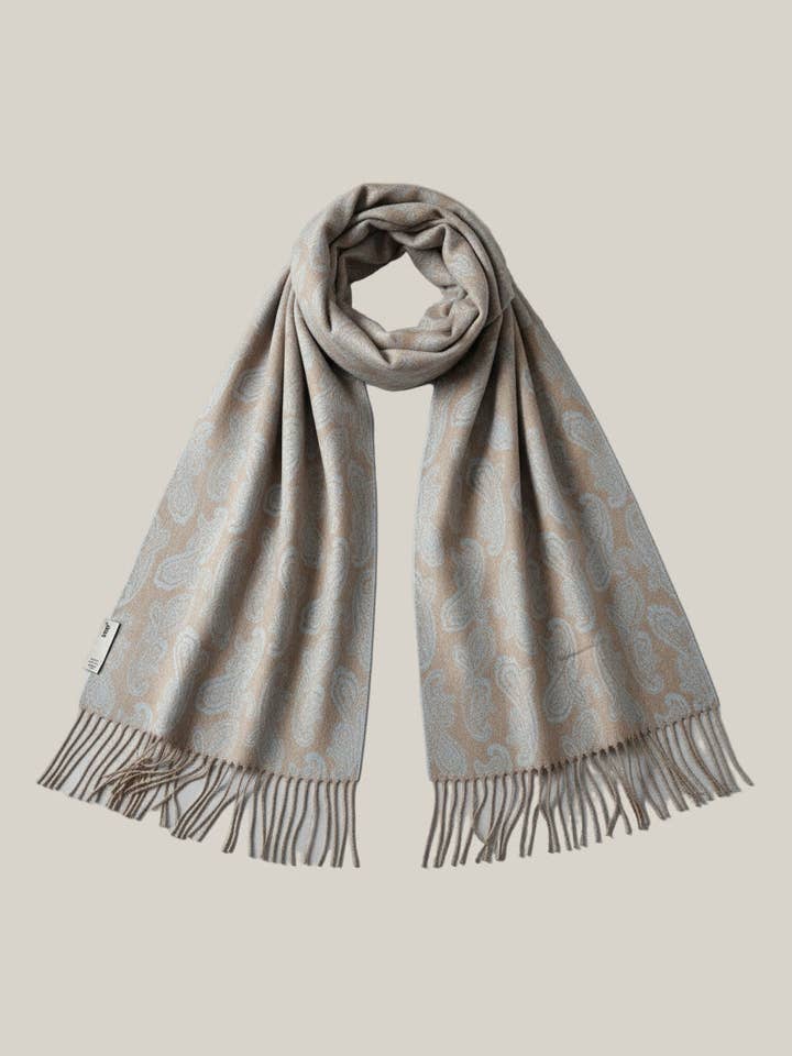 Sandstone Paisley Reversible Pure Cashmere Scarf for wholesale by Duo Plus