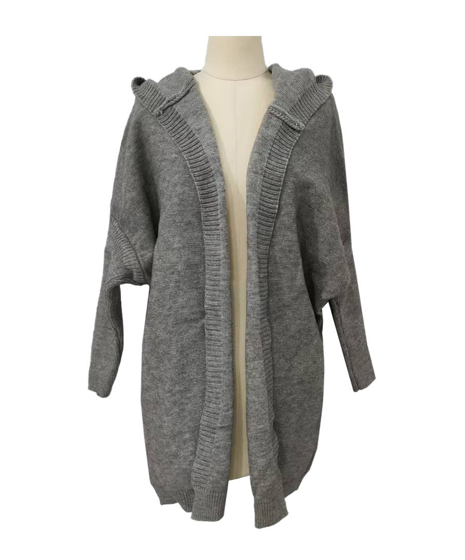 Rosa Clothing - Wholesale Cardigan - Women's - Plain exposed seam Hooded knit long cardigan coat31