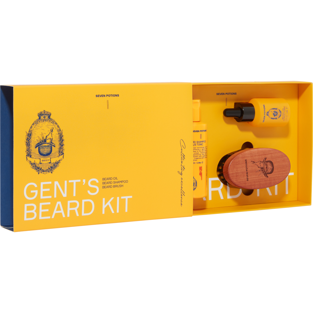 Seven Potions – wholesale Beard styling product – Seven Potions Beard Grooming Set - Beard Oil, Shampoo, Brush1