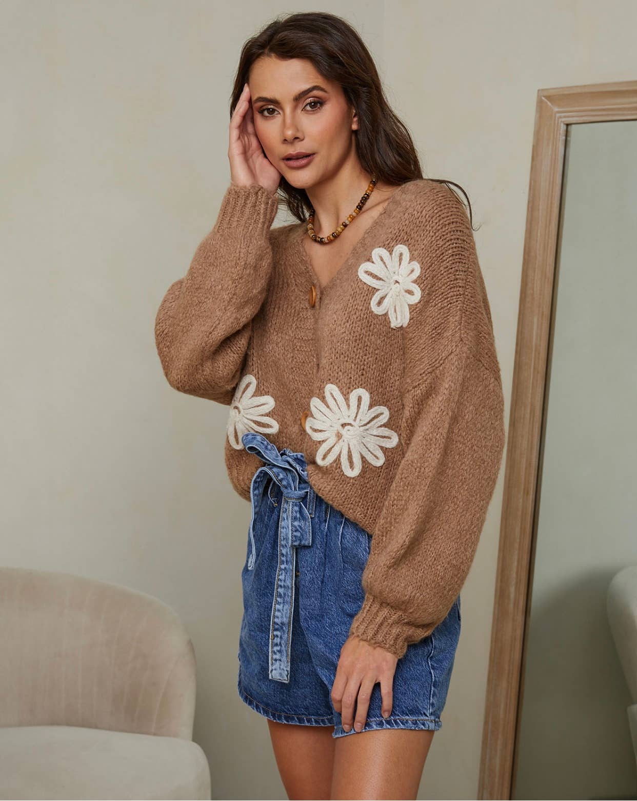 LÉA & LUC - Vente Cardigan – femme - Gilet cardigan col en V et motif fleur REF. 3077924