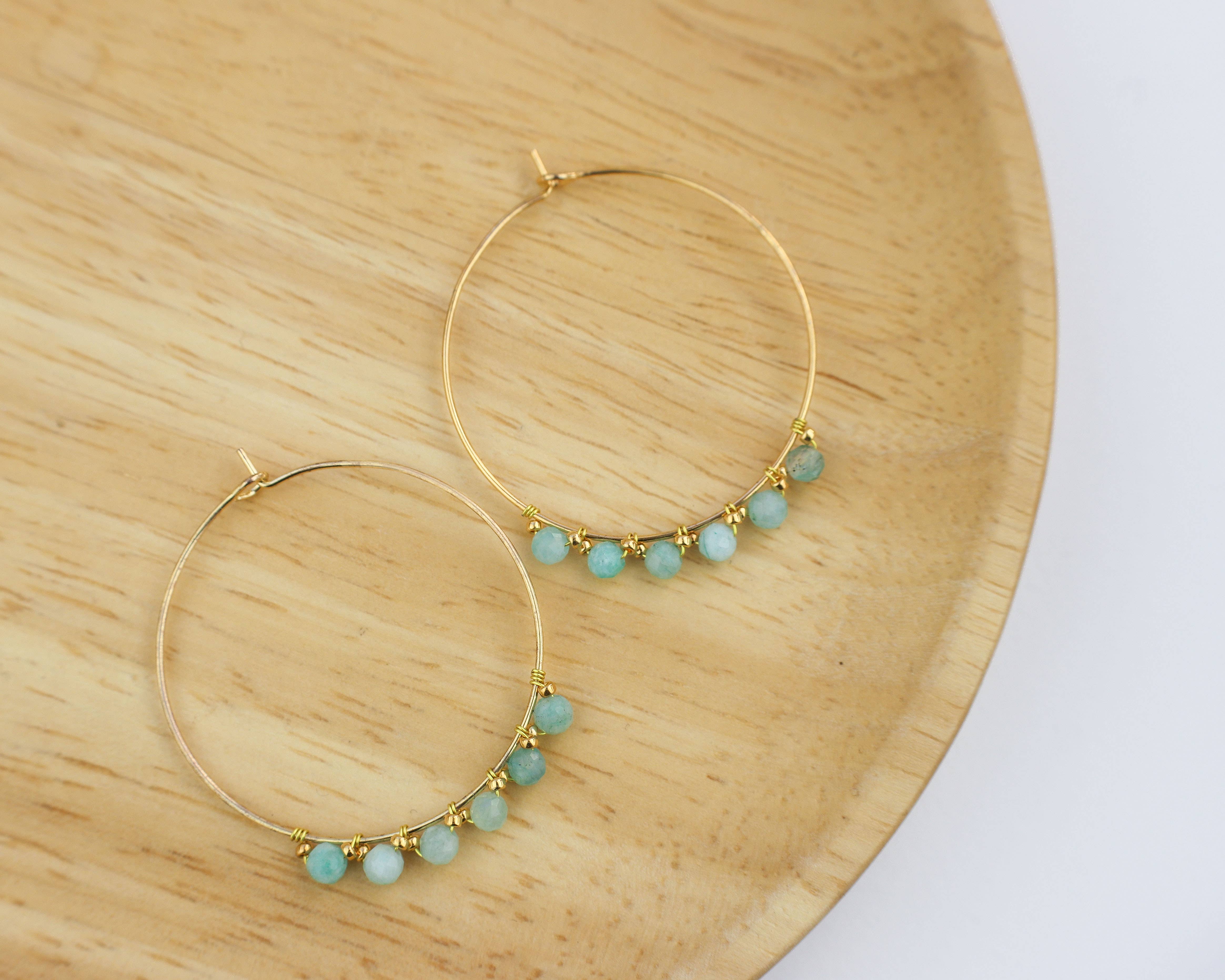 Minalis - Wholesale Hoop Earrings - Golden hoop earrings and natural stones6