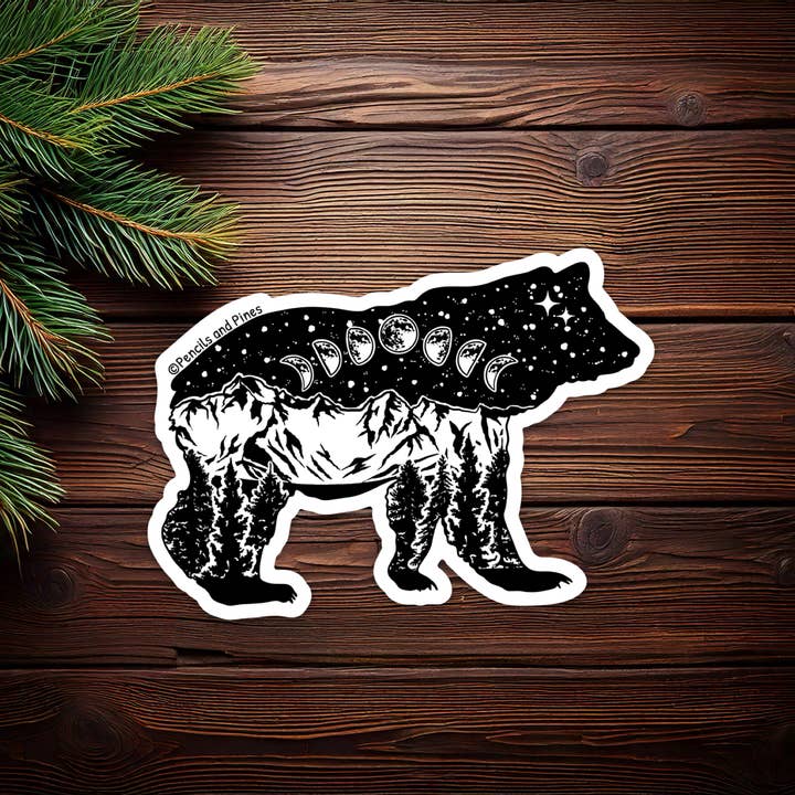 Moon Phases Bear Sticker for wholesale by Pencils and Pines