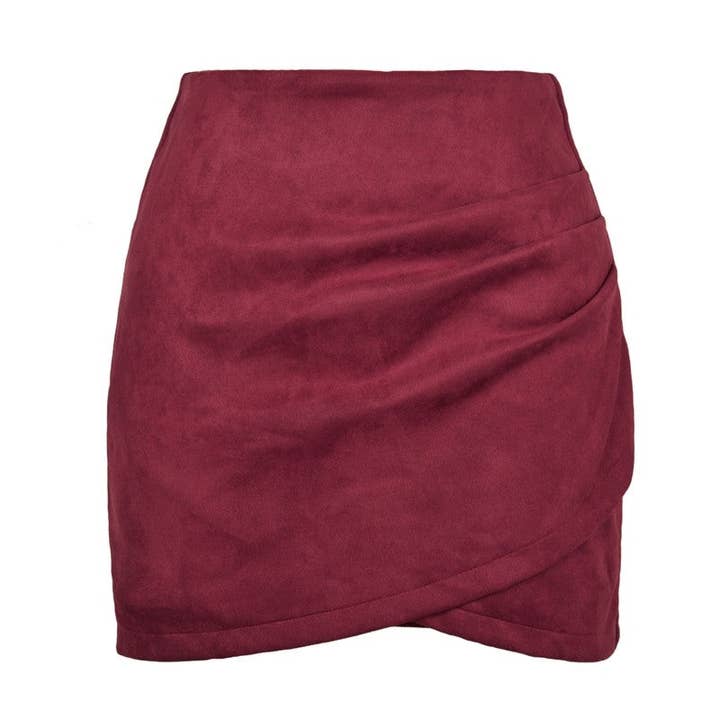 Plush Looks - Wholesale Skirt - Women's - Chic Suede Mini Skirt In Irregular Solid Color