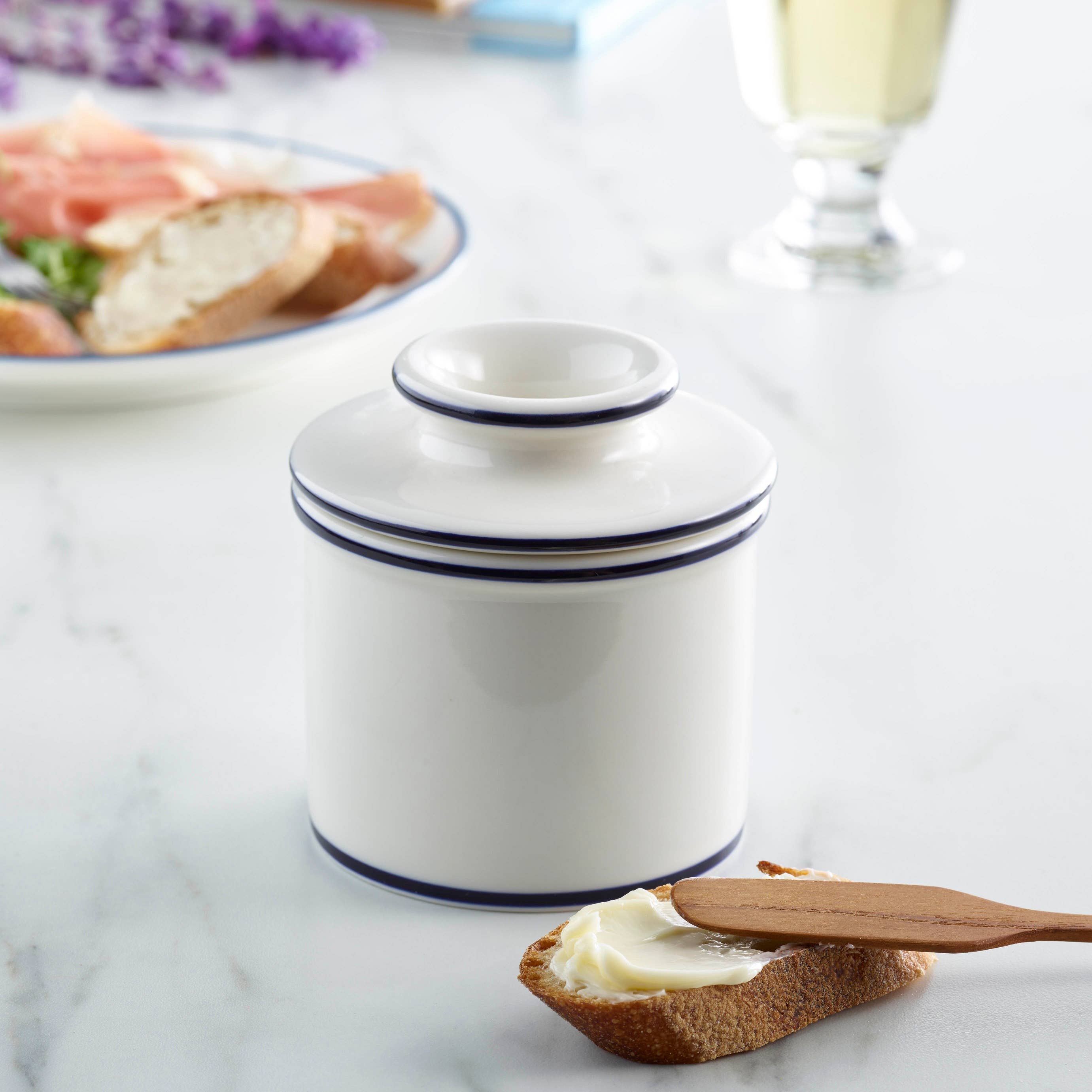 The Original Butter Bell® Crock - Wholesale Butter Dish - The Original Butter Bell® Crock - Le Bistro Blue Trim5