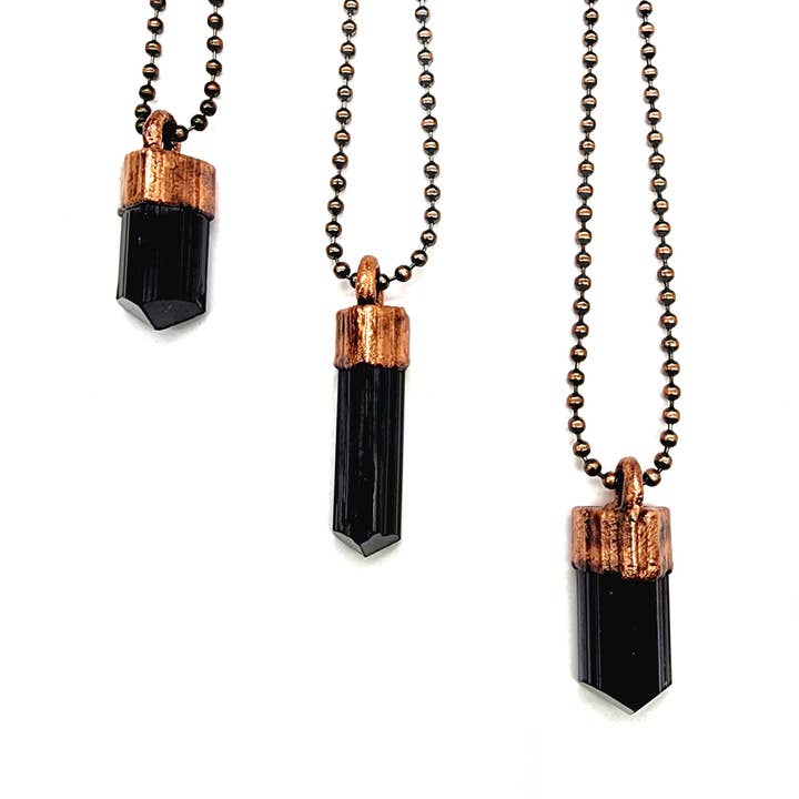MergingMetals - Wholesale Pendant/Charm Necklace - Black Tourmaline Necklace - Antique Copper / Ball Chain