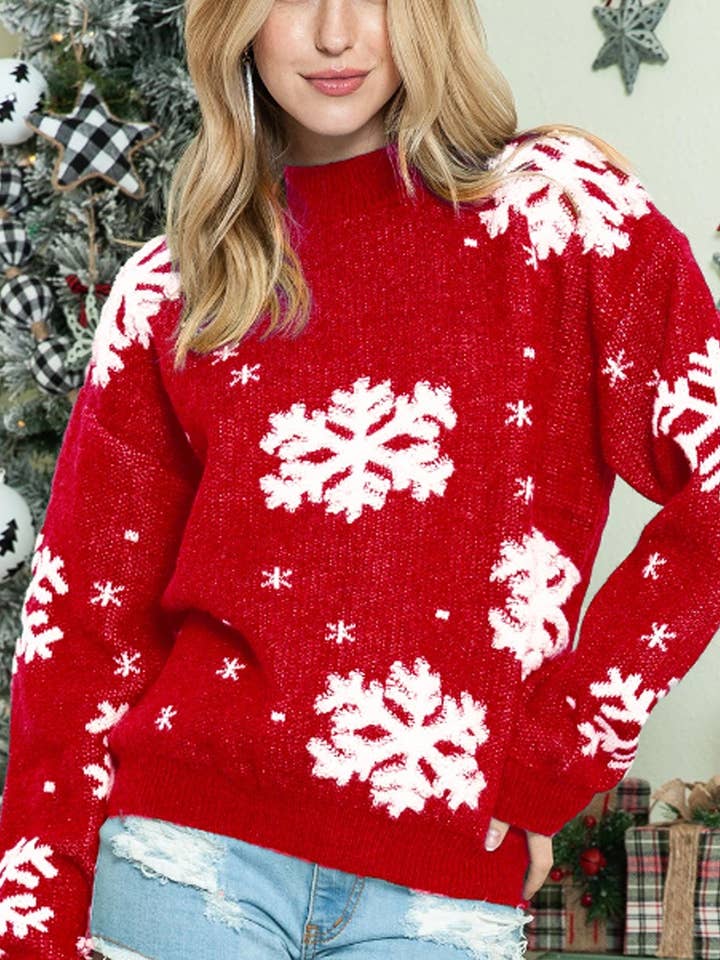 Maglione natalizio a collo alto con fiocco di neve | 2 colori | S-XL per la vendita all'ingrosso da parte di EG fashion