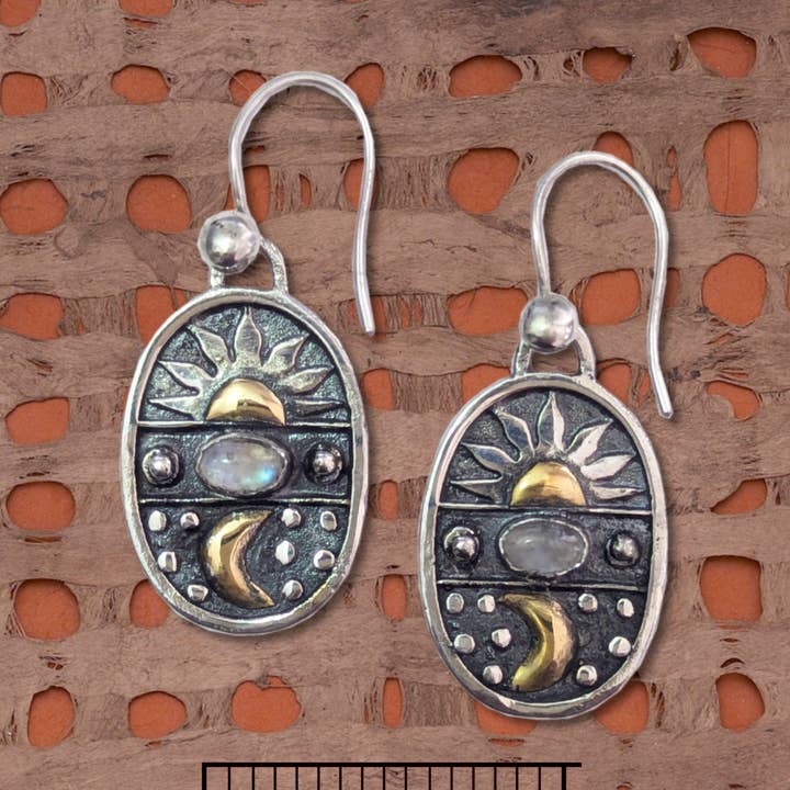 L-1290 Rainbow moonstone sterling silver earrings for wholesale by Tidepool