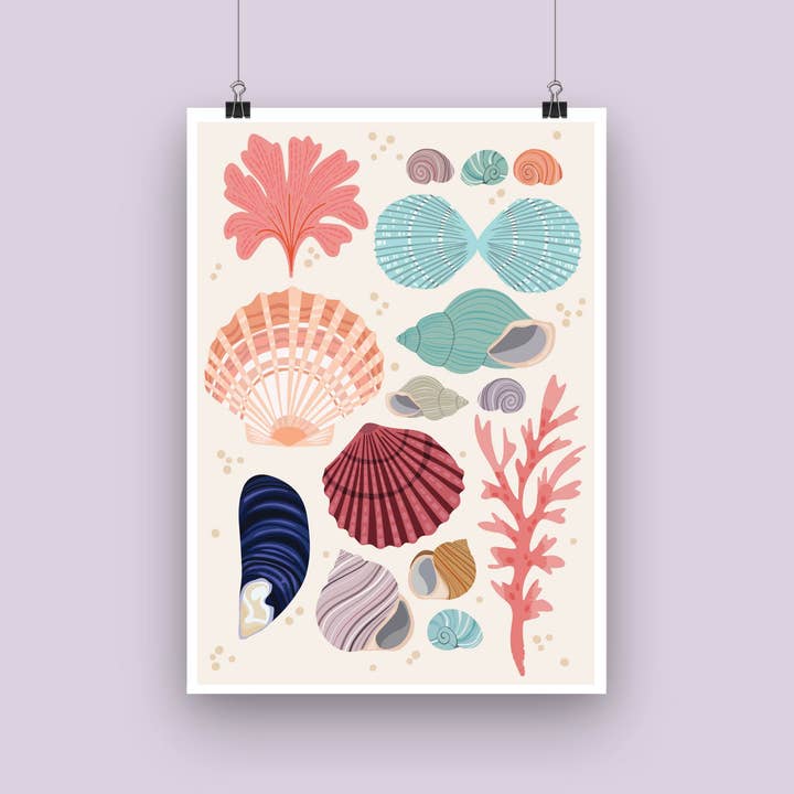 'Seashells' Seaside Art Print for wholesale by Joanne de Pace Design Studio