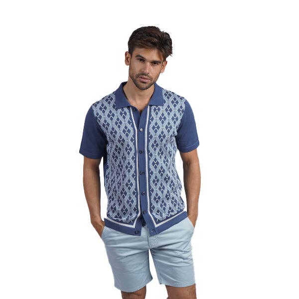 Diamantvävd stickad pikétröja - Blå för wholesale av EIGHT X