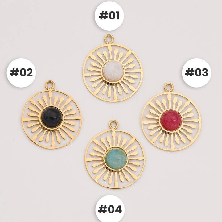 Guldpläterad solstråleberlock, rund rostfritt stål, SCP095 för wholesale av Beads Creation