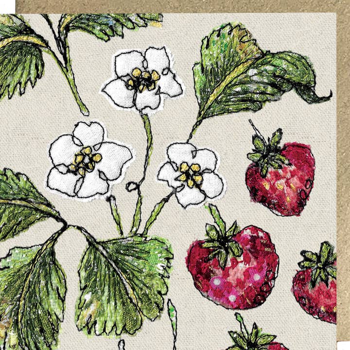 Francesca Kemp Textile Art - Wholesale Everyday greeting card - Strawberry Embroidery Art Card2
