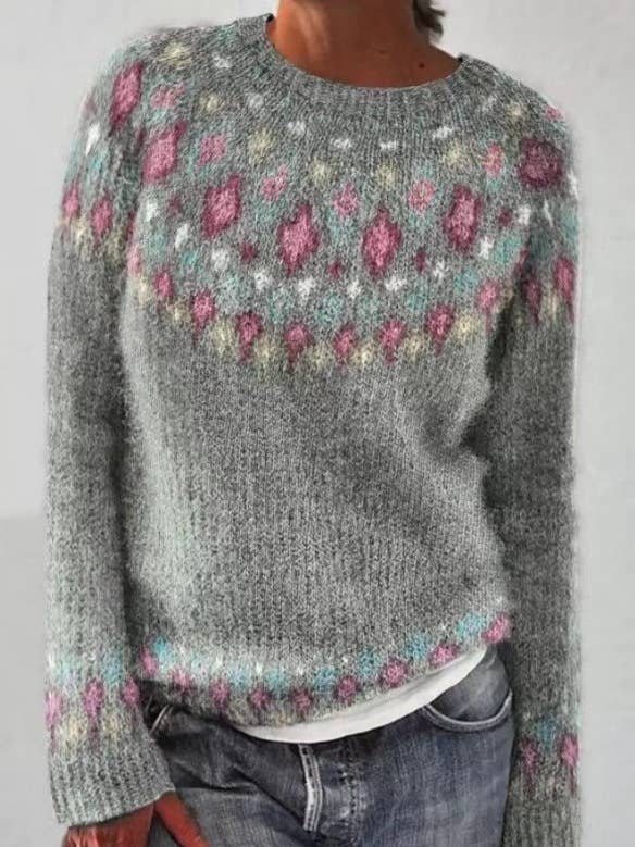 Rosa Clothing - Wholesale Knit Sweater - Women's - Cottagecore Vintage jacquard knit sweater jumper