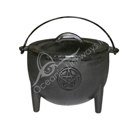 Oceanic Linkways Inc - Wholesale Spiritual Stone/Crystal - (PC)CAULDRON - CAST IRON PENTACLE 4.25"0