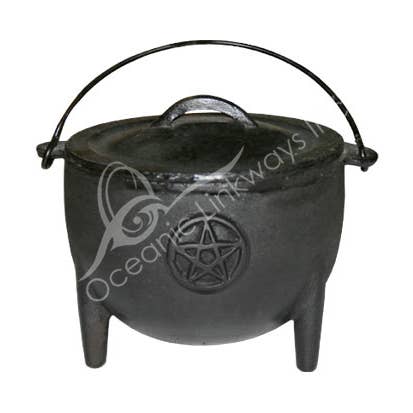 Oceanic Linkways Inc - Wholesale Spiritual Stone/Crystal - (PC)CAULDRON - CAST IRON PENTACLE 4.25"0