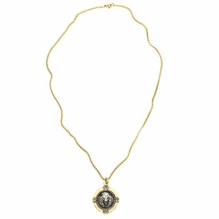 B.BéNI® Christian & Jewish Jewelry – wholesale Pendant/charm necklace – Intrépide Lion Coin in Gemstone Holder Necklace4