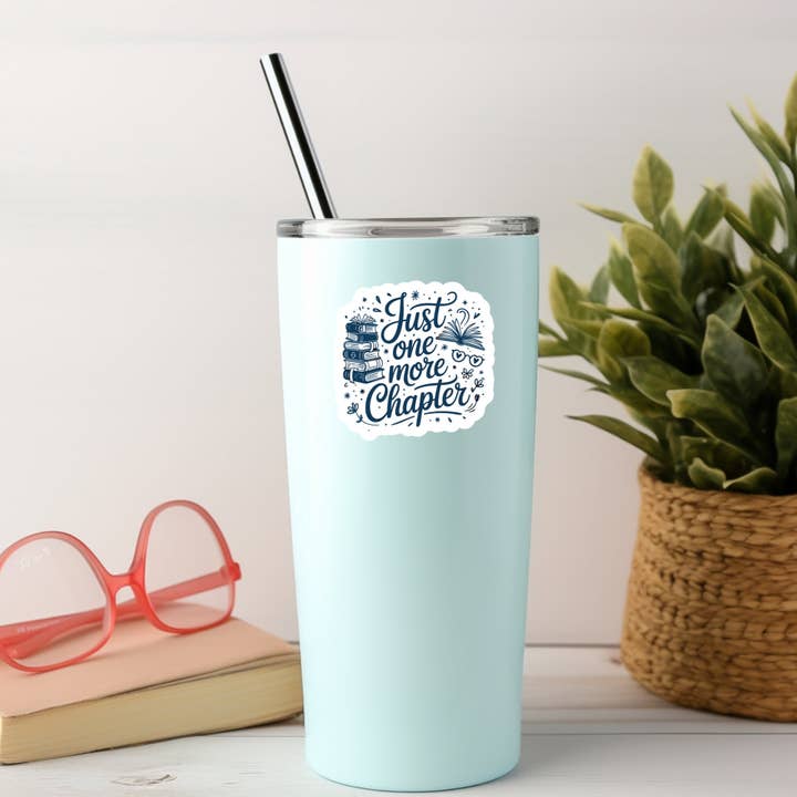 Purely Bookish - Wholesale Sticker - Just Ine More Chapter Blue Chinoiserie Book Reader Sticker β 3" Waterproof Bookish Sticker with Holo Overlay β Reading, Books, Reader Gift, Book Lover, Bookstore Merch1