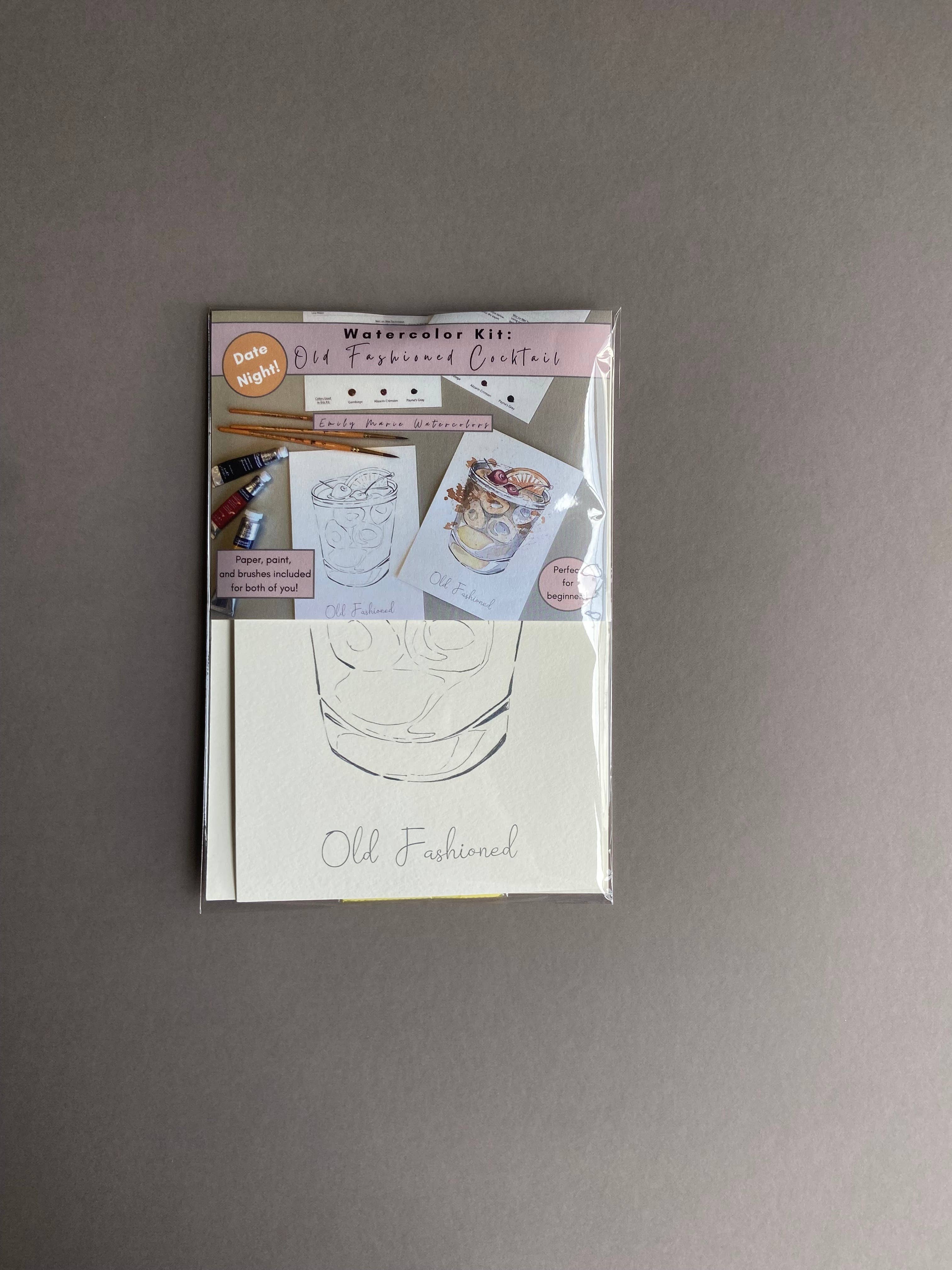 Emily Marie Watercolors - Wholesale DIY Craft Kit - Watercolor Date Night Kit: Old Fashioned Cocktail1