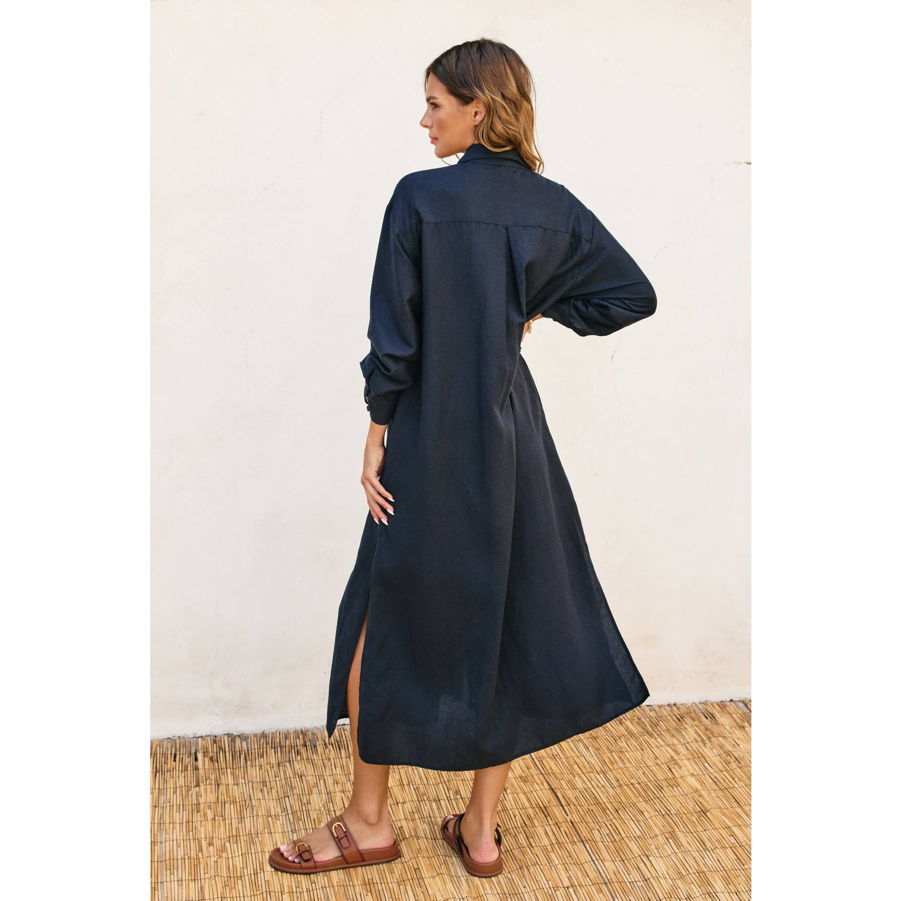 Dress Forum - Wholesale Dress - Women's - Cotton Linen Pleated Longline Shirt Dress (1)23