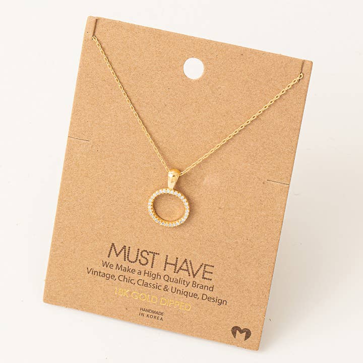 Fame Accessories - Wholesale Pendant/Charm Necklace - Dainty Pave Circle Cutout Pendant Necklace