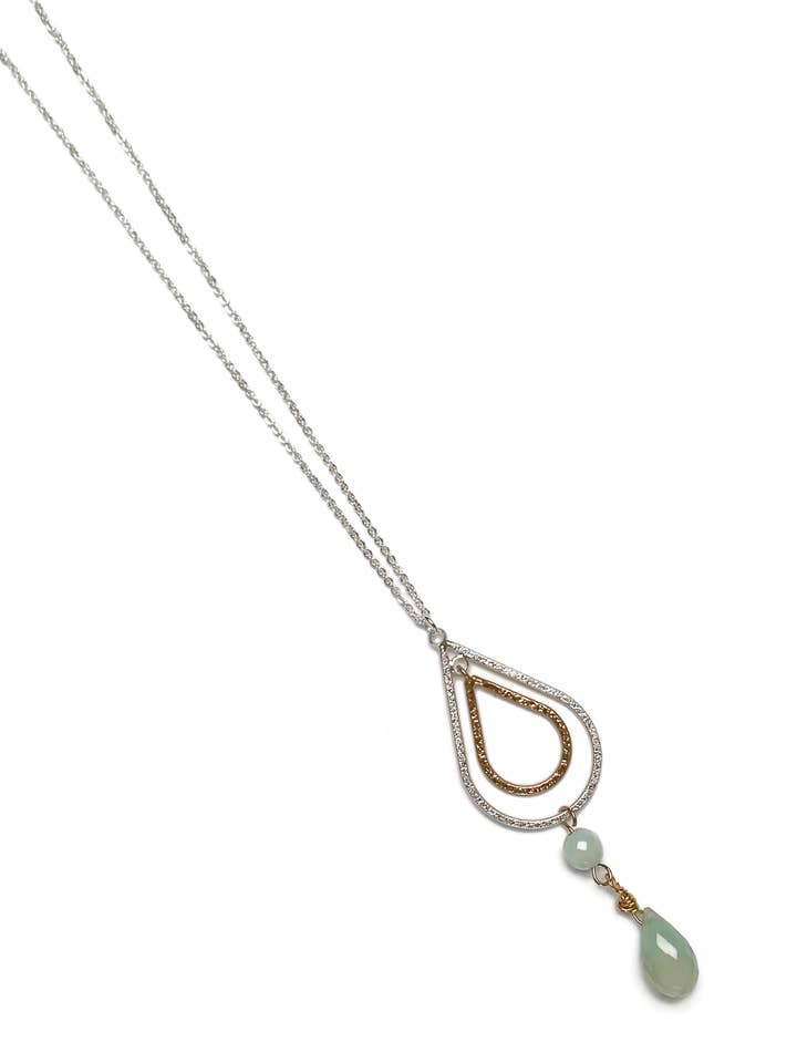 Matte Silver & Gold Blue Chalcedony Teardrops Necklace for wholesale by Gracie Rose Designs