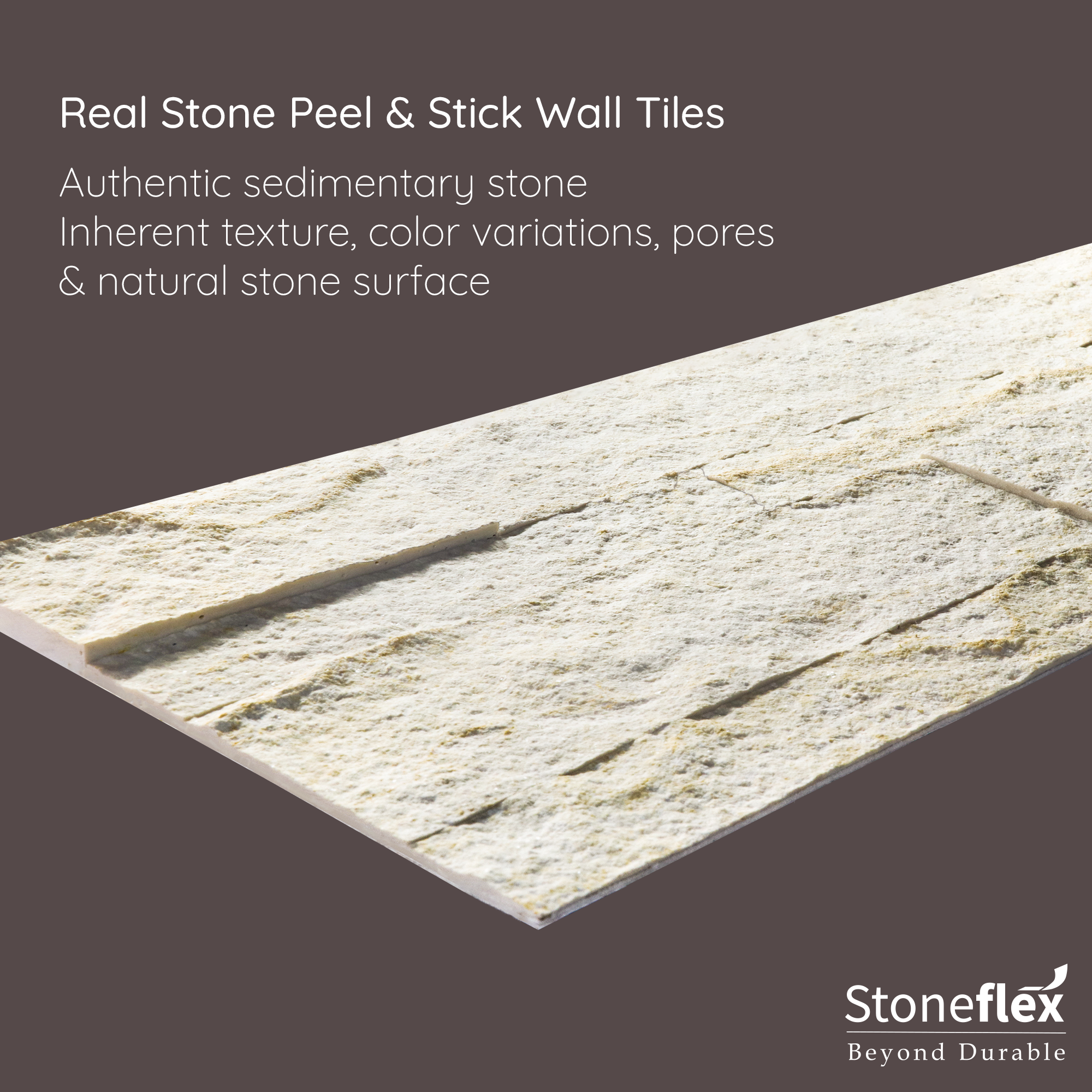 Stoneflex - Wholesale Wall Tile - Ecru White - Self-Adhesive 3D Peel & Stick Real Stacked Stone Tiles [Pack of 10]3