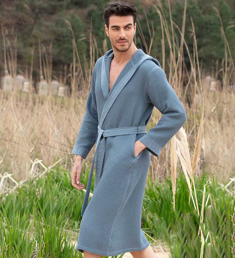 SEYANTE - Wholesale Robe - Men's - Men's Hooded Turkish Cotton Waffle Robe5