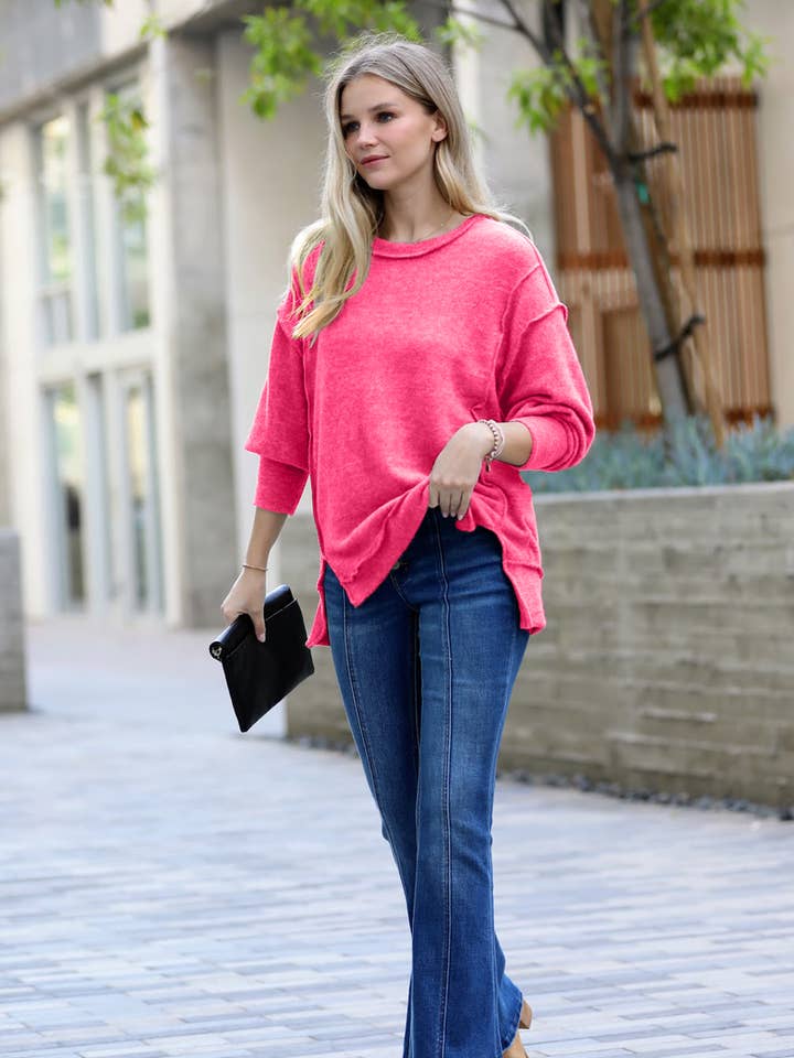 42POPS - Wholesale Knit Sweater - Women's - `.Brushed Melange Hacci Exposed Seam Sweater W/ Side12